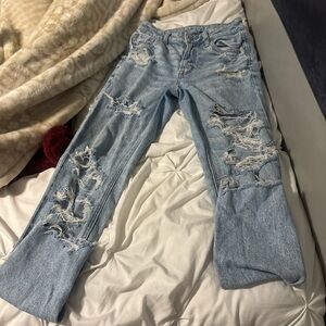 American Eagle Outfitters Light Blue Distressed Straight Leg Jeans